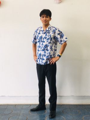 レンタルかりゆしウエア（サンダンカ柄・ブルー）